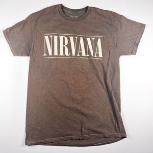 NIRVANA Brown Distressed Smiley Band Concert Cotton Tee Size M Unisex